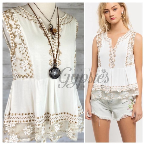POL Tops - POL Babydoll Embroidery Peplum Top